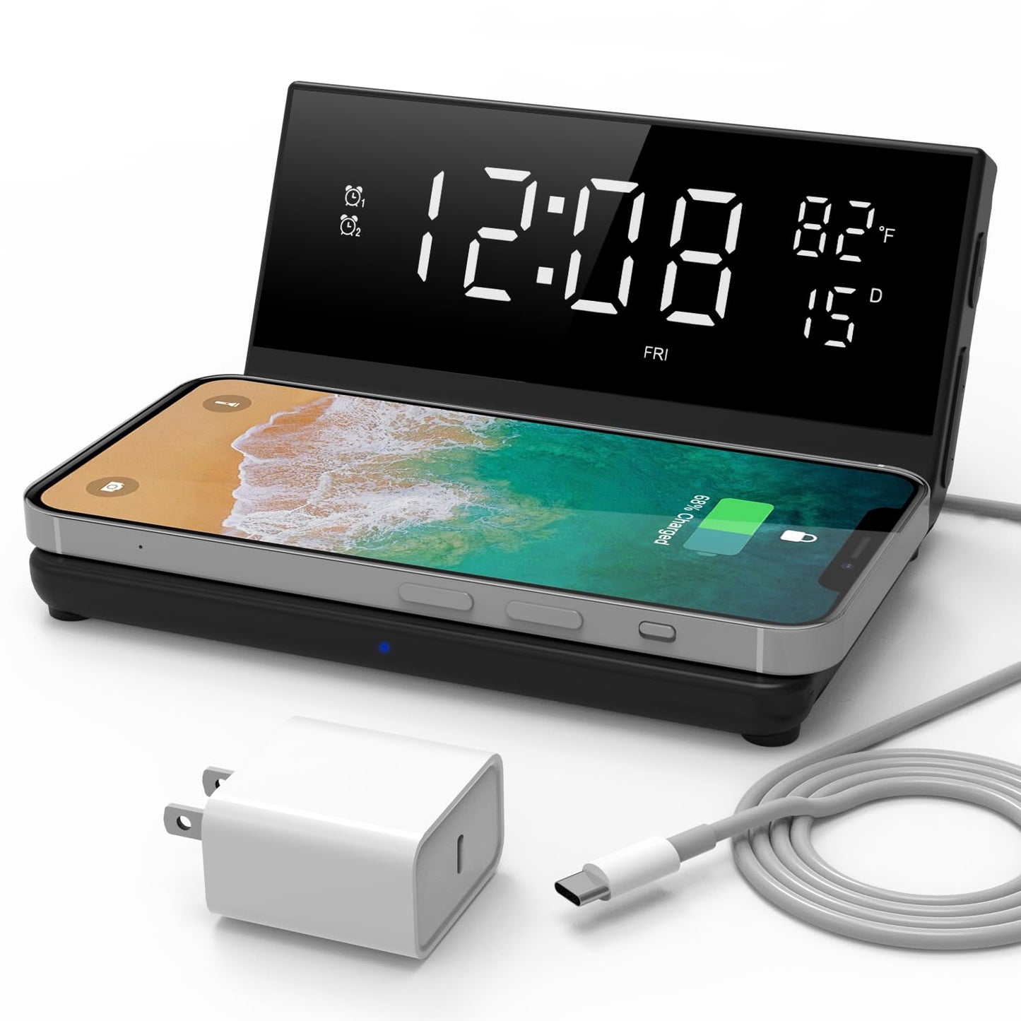 Soundfreaq Charge Rise II, SFQ-20: Digital Alarm Clock, with Dual Alarms, Fast USB Charger and Wireless Charger (Black)