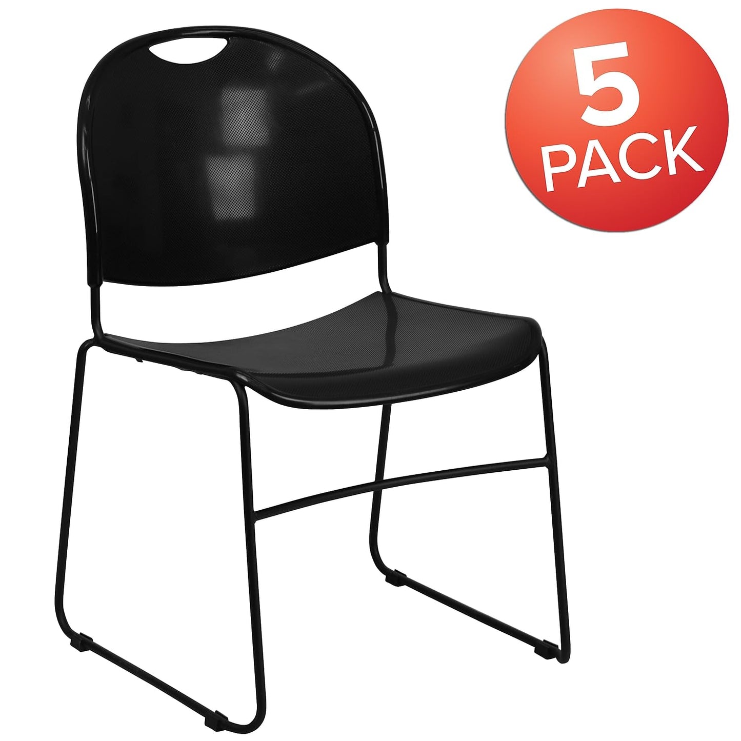 Flash Furniture Hercules Series Ultra-Compact Plastic Stacking Event/Waiting Room Chairs, Ergonomic Lobby Chairs with Contoured Seats, Set of 5, Black