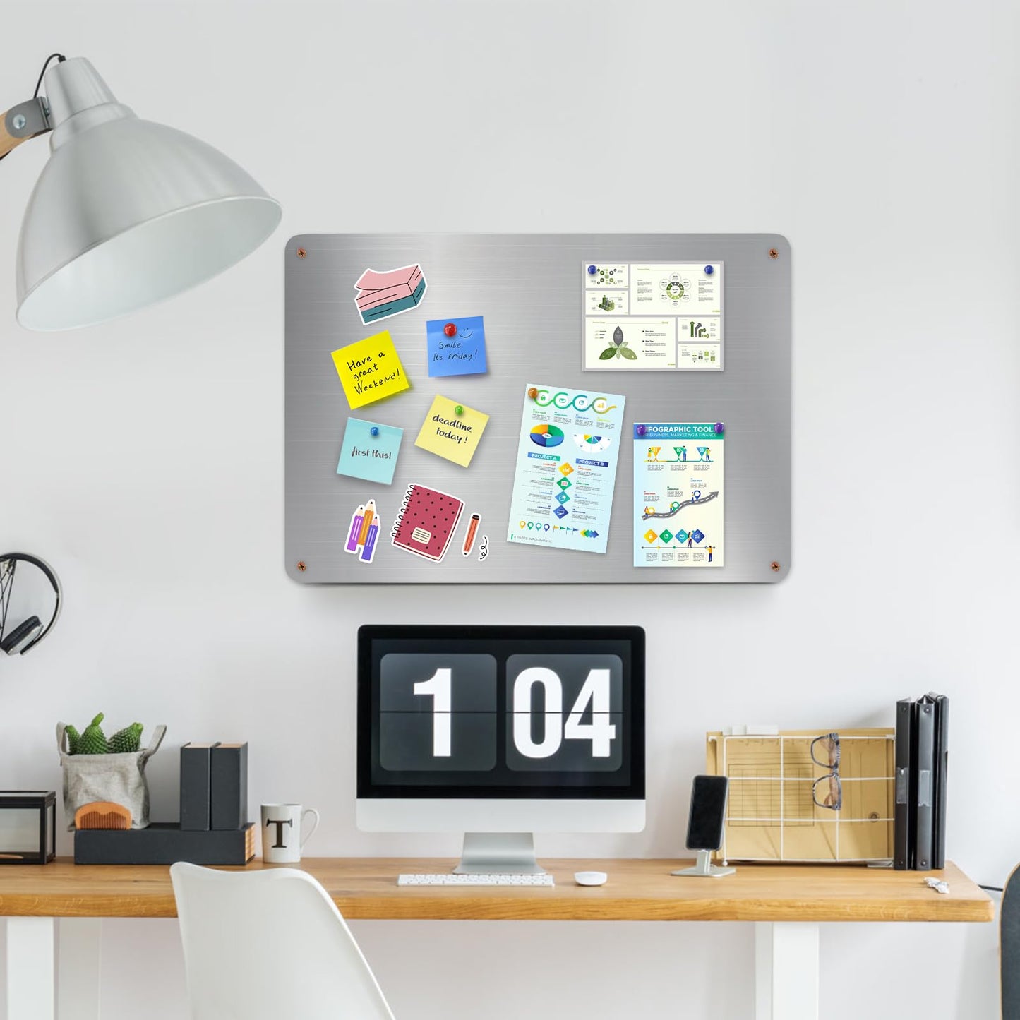 Bekith 2 Pack Stainless Steel Magnetic Board, 17.1" x 11.8" Magnet Bulletin Board to Display Magnetic Letters Numbers, Notes, Poetry, Photos, Spice Jars, Suitable for Wall, Refrigerator, Cabinet