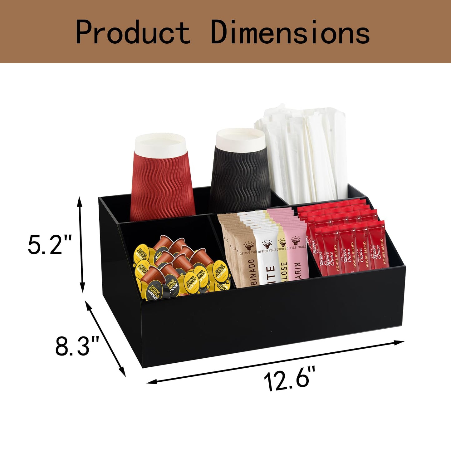 Watpot Coffee Bar Station Organizer for Countertop, Acrylic Coffee Pods Sugar Packets Tea Bags Storage Basket for Countertop, Black
