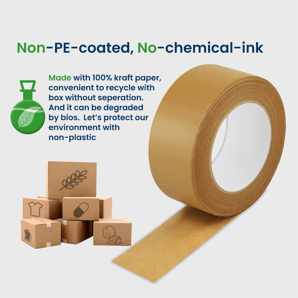Lichamp Kraft Paper Packing Tape, Gummed Brown Shipping Tape for Boxes and Cartons, 2 inch x 55 Yard x 7 mil (12 Rolls)