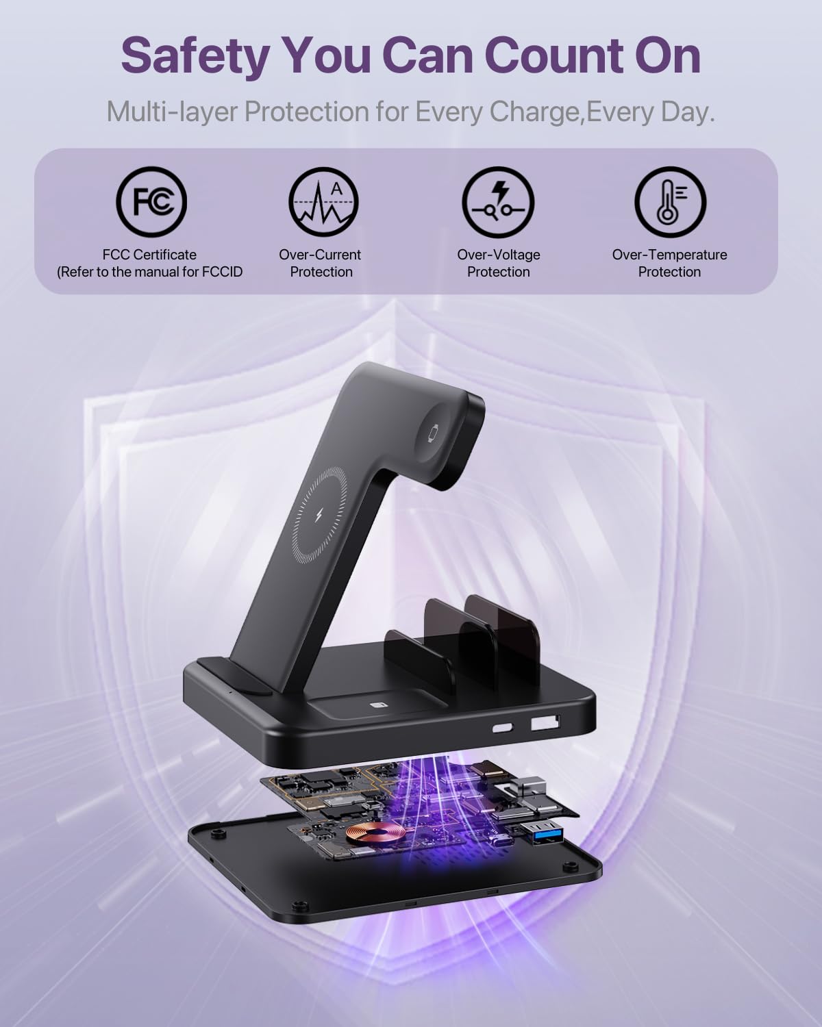 Caxdon Multiple Devices Charging Station, 5-in-1 Charging Station for iPhone 17 Pro Max/Pro/16/15/14/13/12, iPad Pro/Air/Mini, Apple Watch and Airpods,Wireless Charging Dock(G805) (Black)