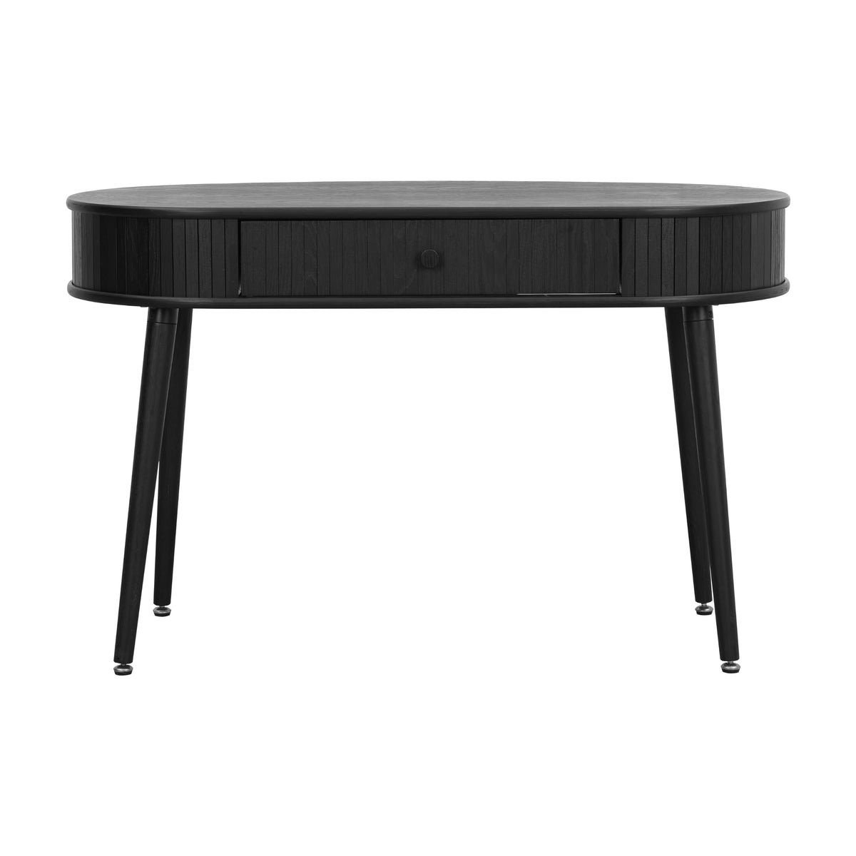 NTC Stream Desk, Modern Wooden Writing Desk with Hidden Drawer, Stylish Vertical Groove Design, Home Office Workstation, Minimalist Study Table, Easy Assembly - Burnt Black