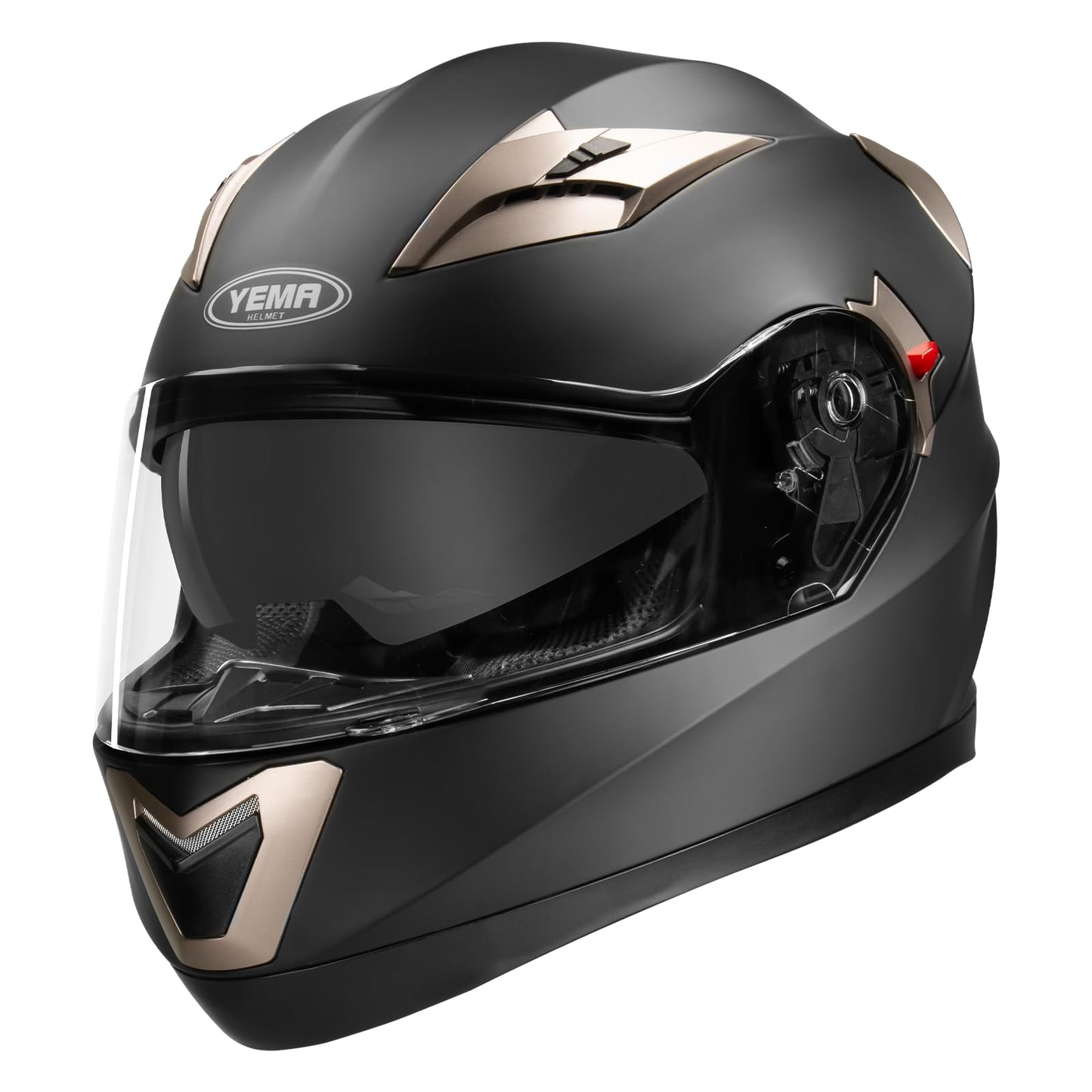 YEMA Motorcycle Full Face Helmet DOT Approved Helmet YM-829 Motorbike Moped Street Bike Racing Casco Moto Helmet with Sun Visor for Adult,Youth Men and Women - Matte Black,M