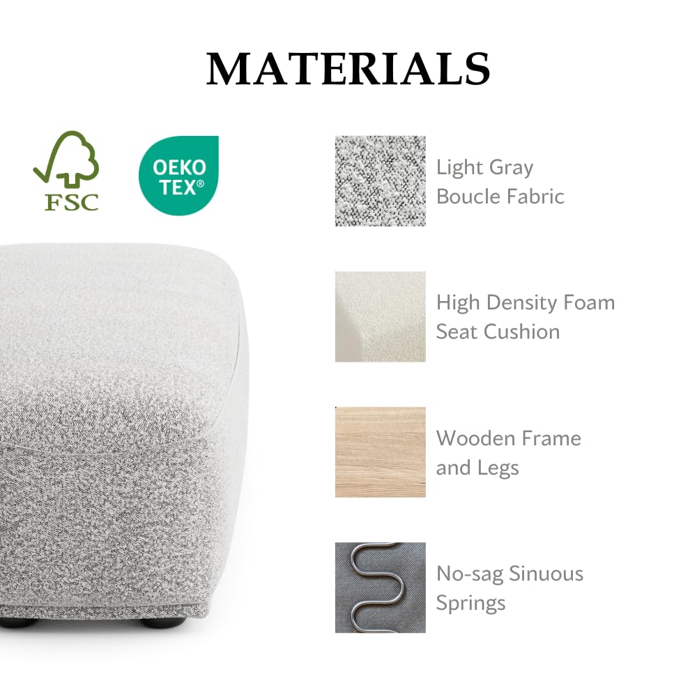 Furniture of America Tatiana Modern Boucle Modular Rectangular Ottoman for Living Room, Office, Free-Combined, FSC & Oeko TEX Certified, Light Gray