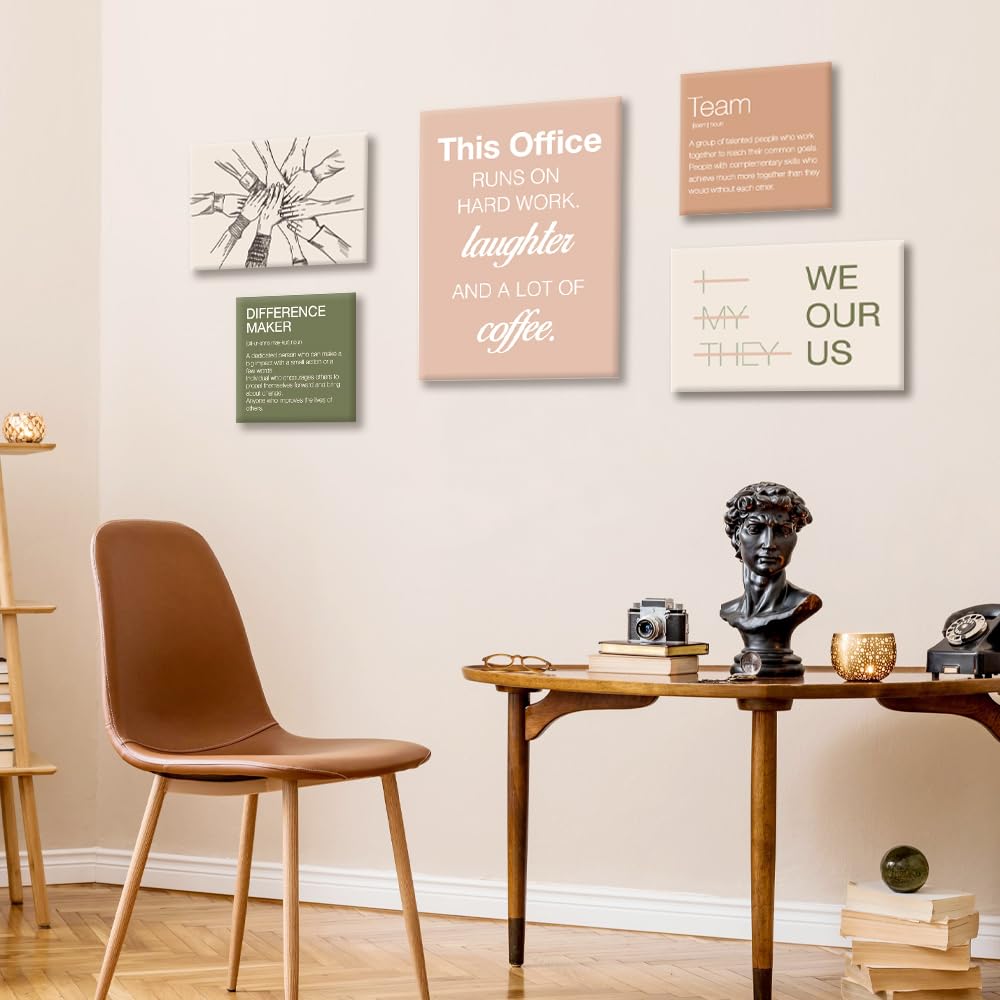 YEOION Office Wall Decor,Teamwork Wall Art for Office,Motivational Workplace Canvas Wall Art Set of 6