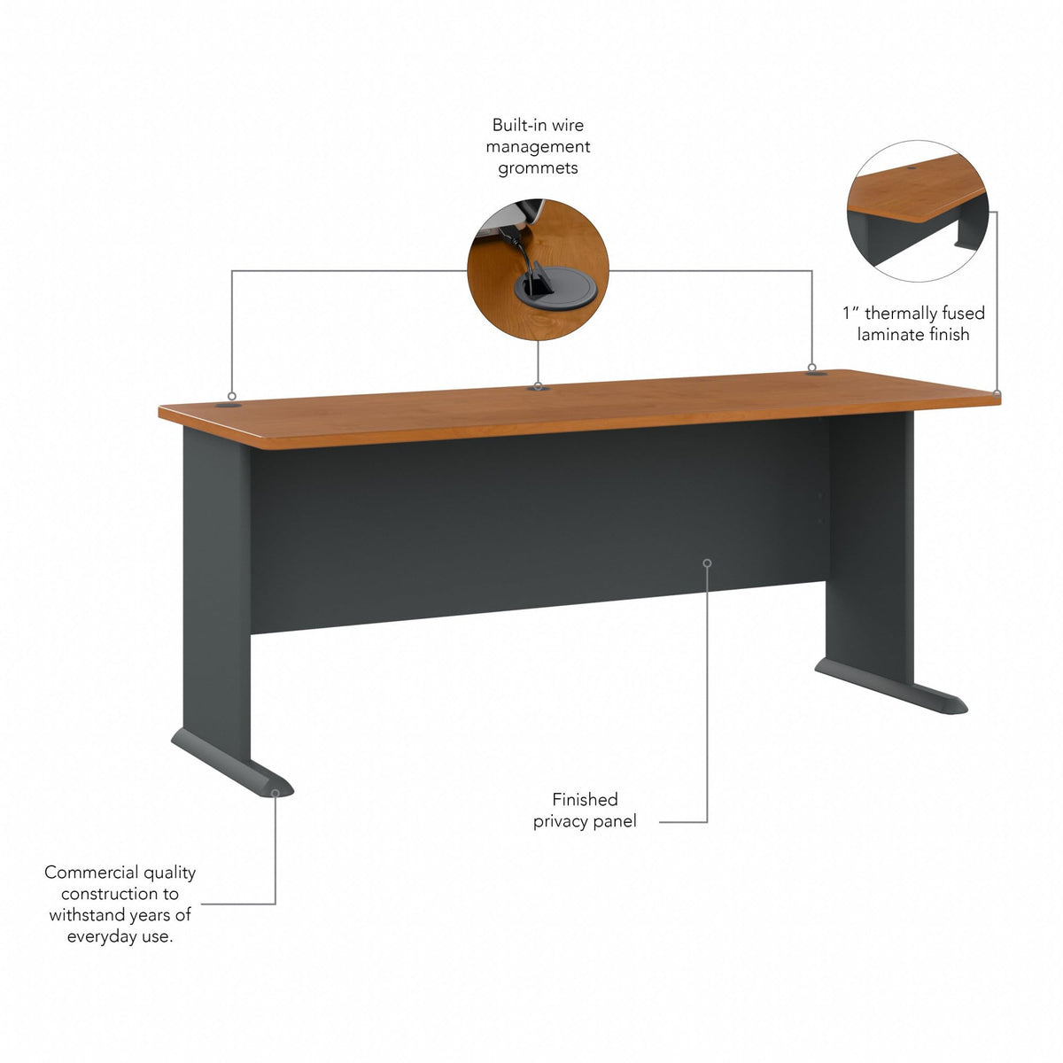 Bush Business Furniture Series A 72W Desk in Natural Cherry and Slate, Large Workstation for Home or Professional Workspace, Desktop Solution for Office Use
