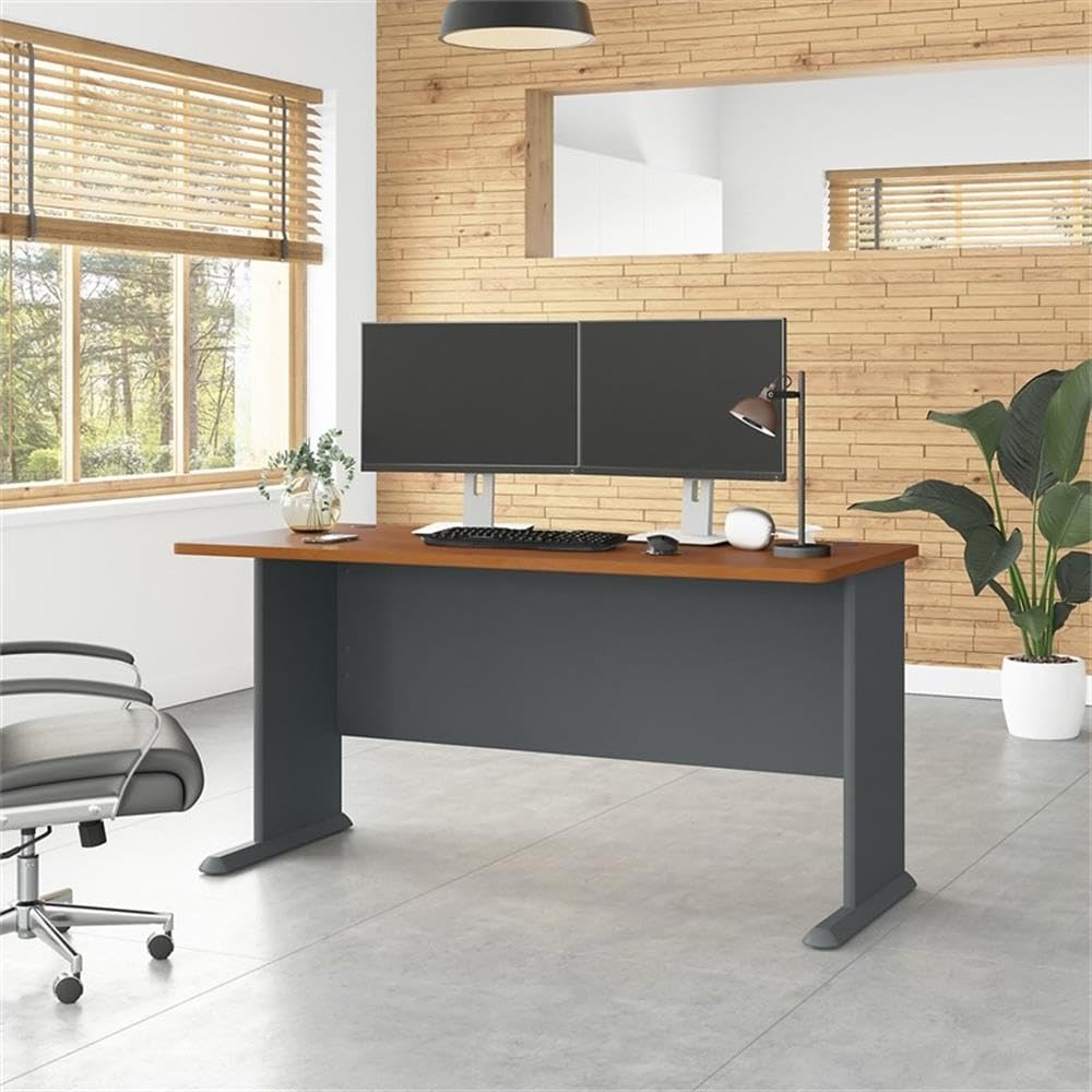 Bush Business Furniture Series A 60W Desk in Natural Cherry and Slate