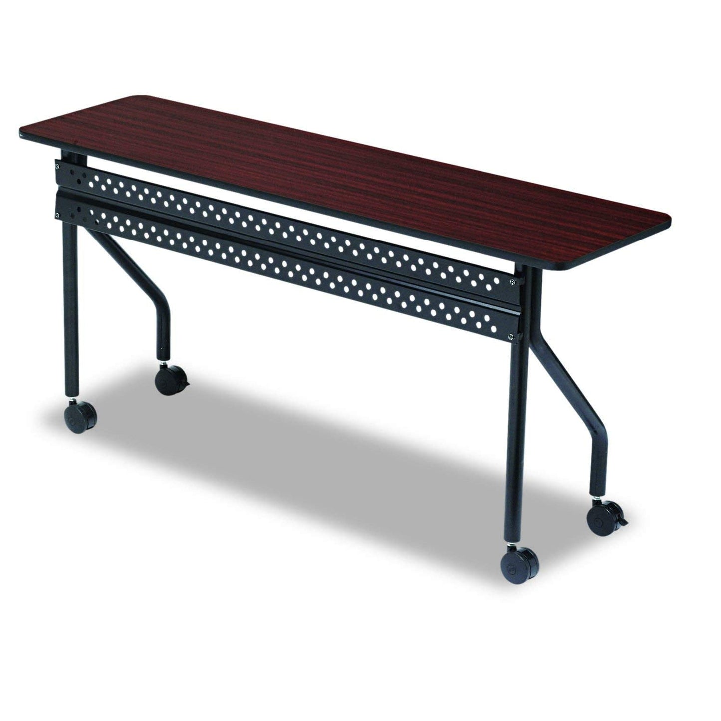 Iceberg Officeworks Mobile Training Table with Two Locking Wheels, Mahogany and Black, 60" L x 18" W x 29" H