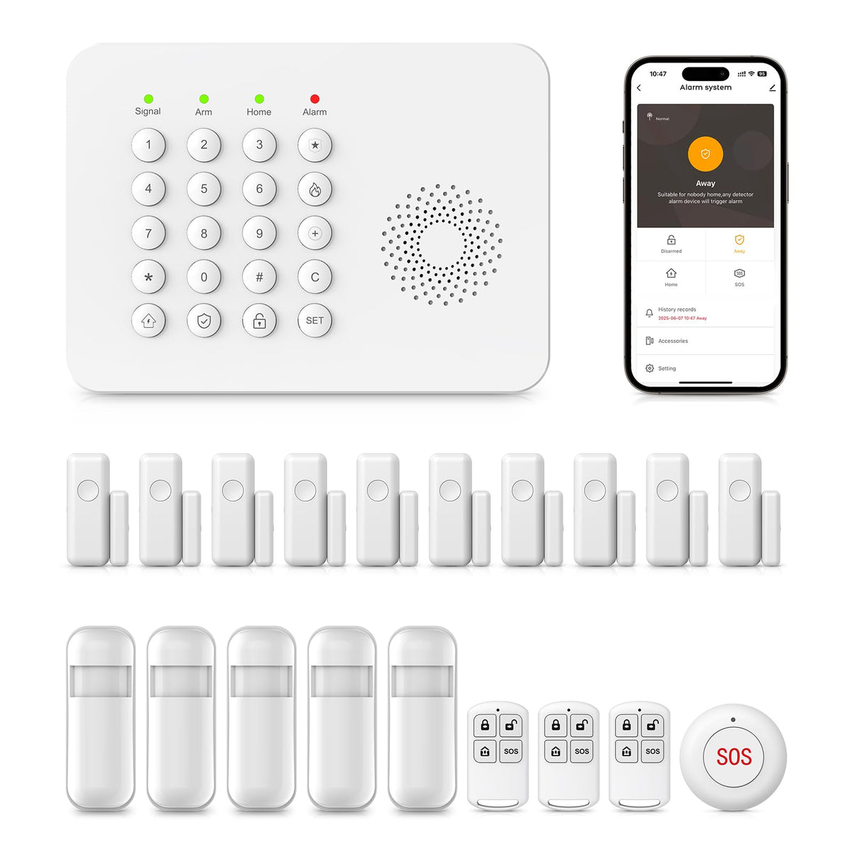YBJ Alarm System for Home Security,DIY Wireless Home Alarm System with Door and Motion Sensors,Smart Keypad,No Subscription Fee (20-Piece-Kit)