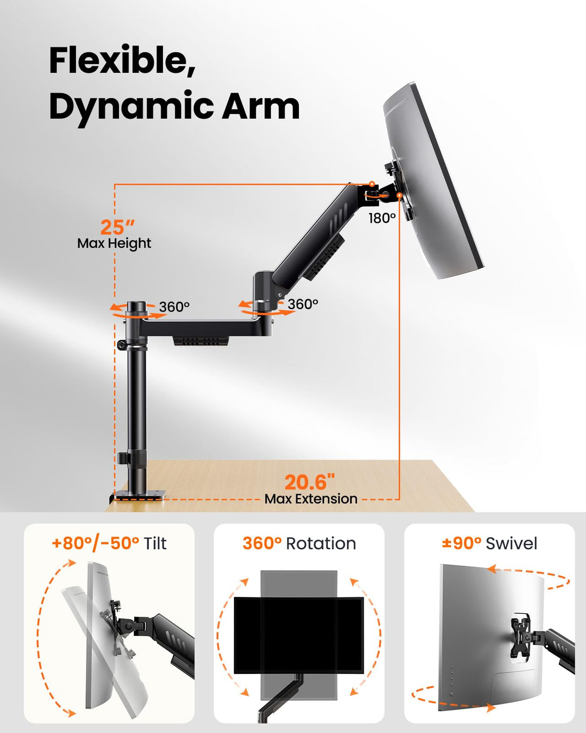 ErGear Vertical Dual Monitor Stand, Stacked Monitor Mount for 13-32″ Screens, Up to 19.8 lbs per Arm, Enhanced Stability with Integrated C-Clamp, Upgraded Cable Management, VESA 75x75/100x100mm, Black