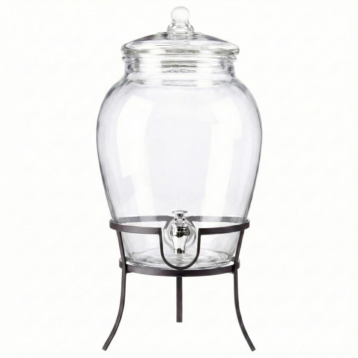 Style Setter Beverage Dispenser Cold Drink Dispenser Glass Jug, Metal Stand & Leak-Proof Acrylic Spigot Great for Parties, Weddings & More (With Metal Rack)