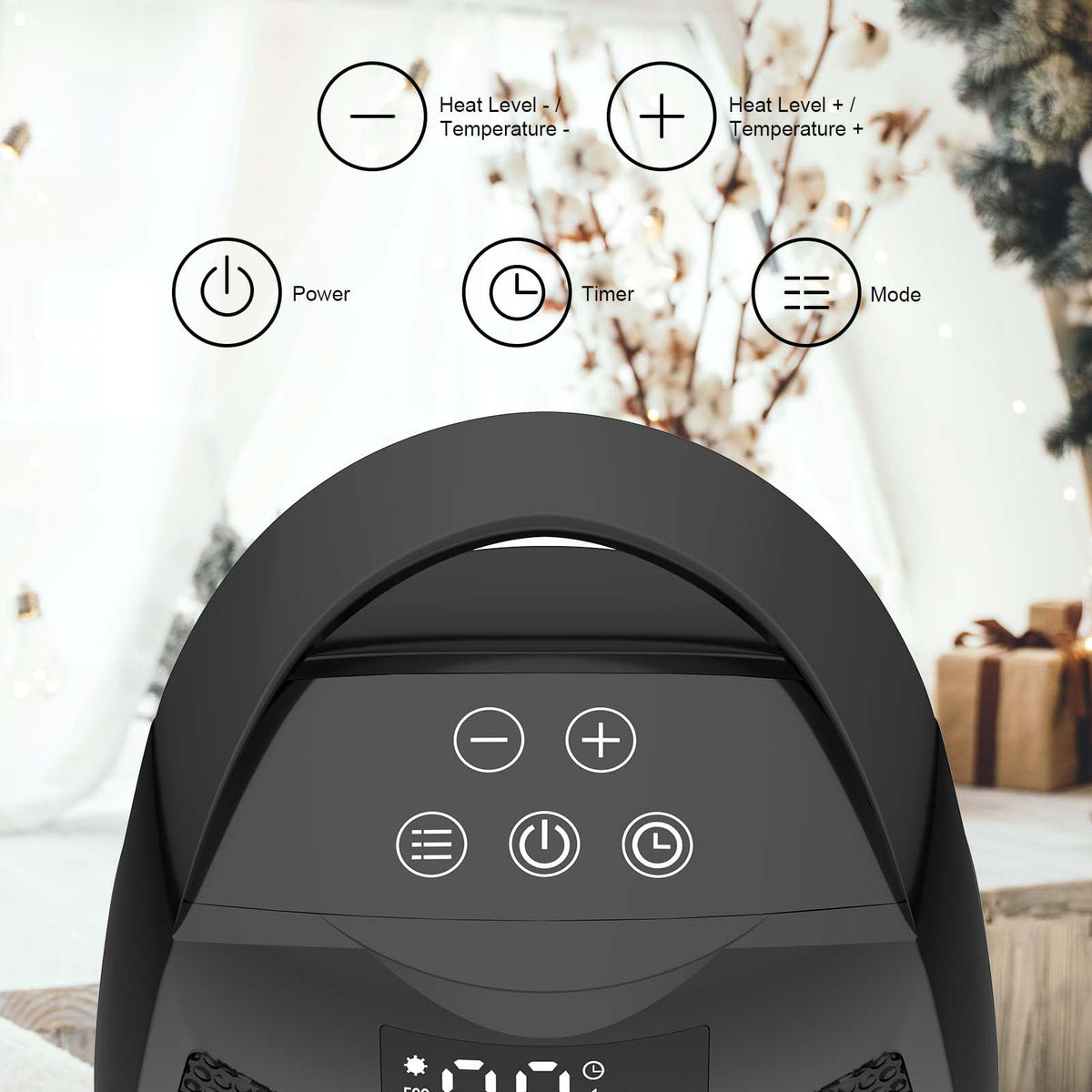 Portable Ceramic Space Heater 1500W, Fast Heating, Digital Display with Touch Controls, Built-in Handle, Overheat and Tip-Over Protection, Ideal for Home, Bedroom, and Office Heating