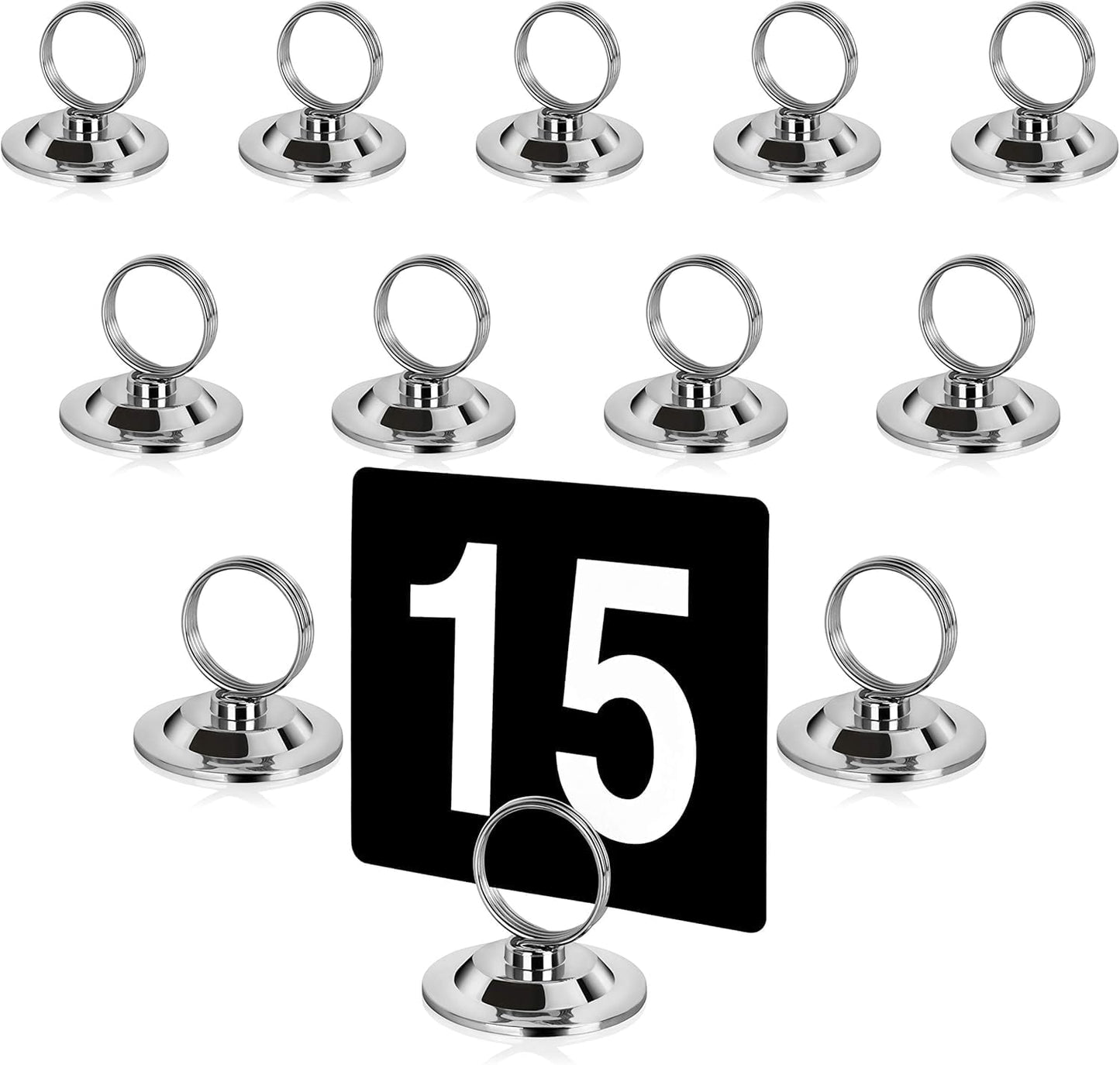 New Star Foodservice Ring-Clip Table Number Holder / Place Card Stand, 1.5 Inch, Silver, Set of 12