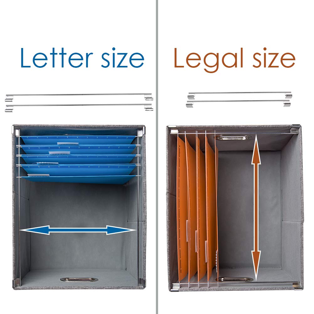 PRANDOM File Organizer Box - Set of 2 Collapsible Decorative Linen Filing Storage Hanging File Folders with Lids Office Cabinet Letter/Legal Size Grey (17x14x11.2 inch)