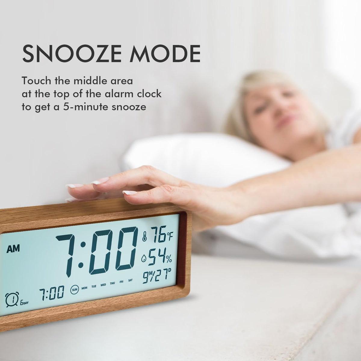 Smart Cute Digital Alarm Clock Snooze Wake Up Desk Clock Night Stand Clock Digital Bedside Tables Wood Alarm Clock for Heavy Sleepers Adults Large Display Alarm Clocks for Bedrooms Office Kids Toddler