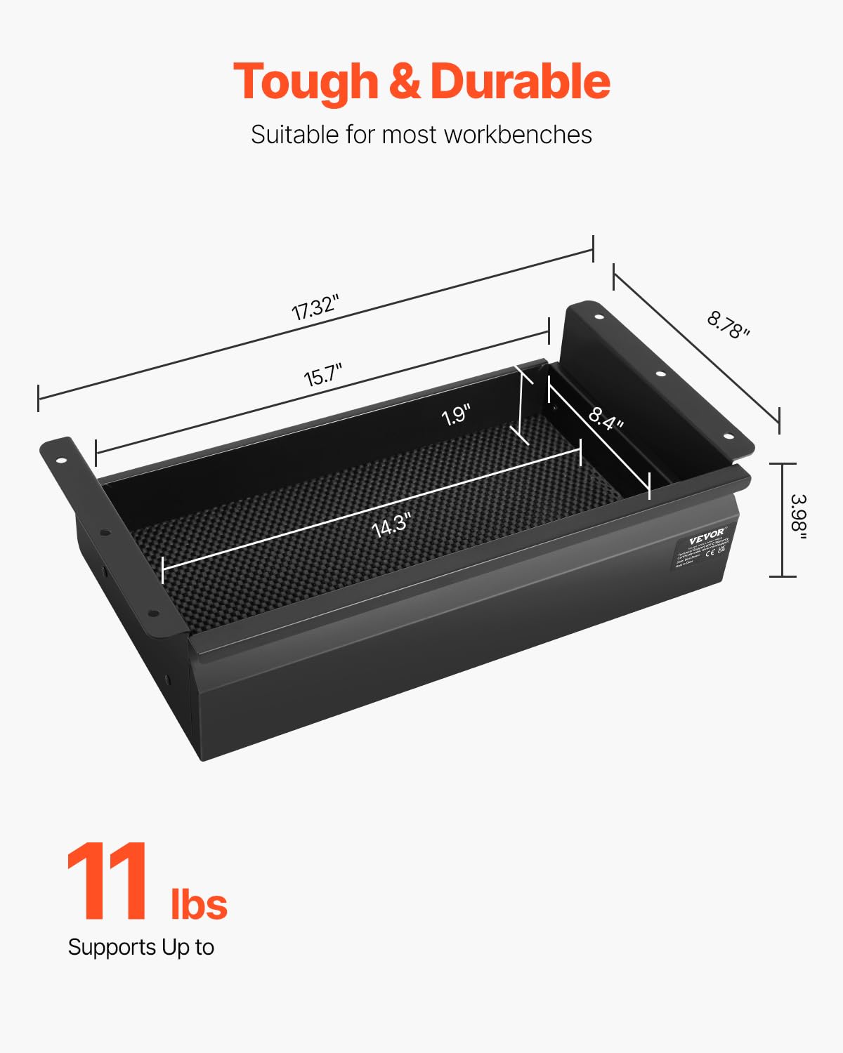 VEVOR Under Desk Double Stacked Lockable Slide Out Drawer, 13 inch Lockable Under Table Pull-out Drawer Attachment for Sit Stand Workstation, Secure Under Desk Storage Organizer, Black