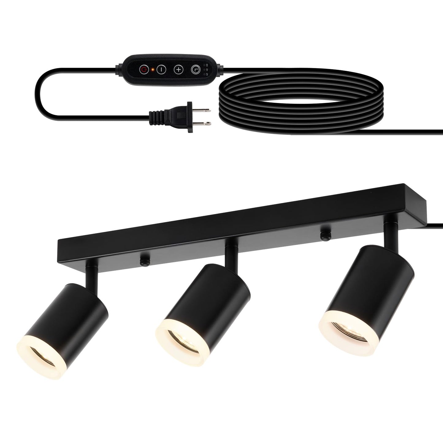 Bojim Plug in Ceiling Track Lighting with 14.3ft Power Cord for Kitchen, Dimmable LED Spotlight Wall Mounted for Sala, Black 3 Lights Fixture Removable Cup for Bedroom Farmhouse Studio, GU10 No Bulb