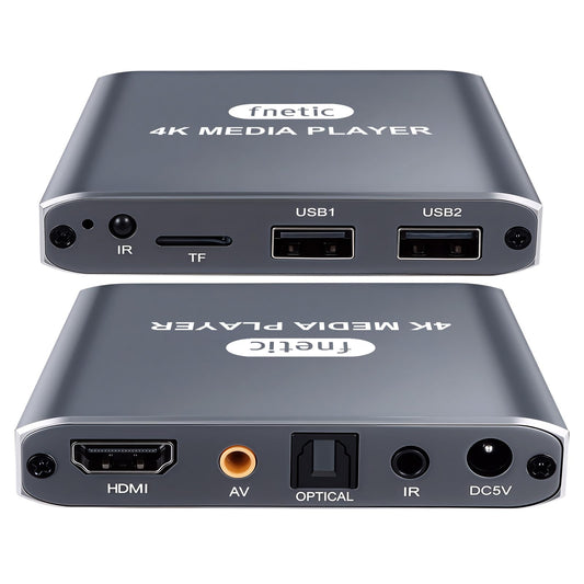 4K HD Digital Media Player, TV MP4 Video Player for USB Drive/Micro SD Card, Digital Signage, Auto Playback, H.265/HEVC, Optical/HDMI/AV Output, Grey
