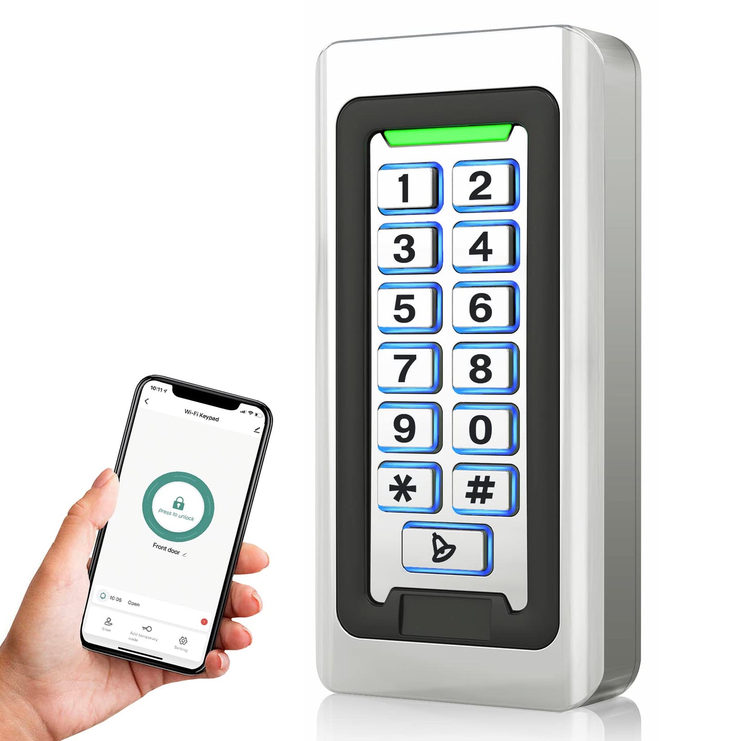 Wireless WiFi Access Control Keypad, Metal Stand-Alone Door Access Control System, EM Card Reader, Weatherproof, Backlight, TUYA Wireless Entry Security Access Controller for Garage Door, Gate Opener