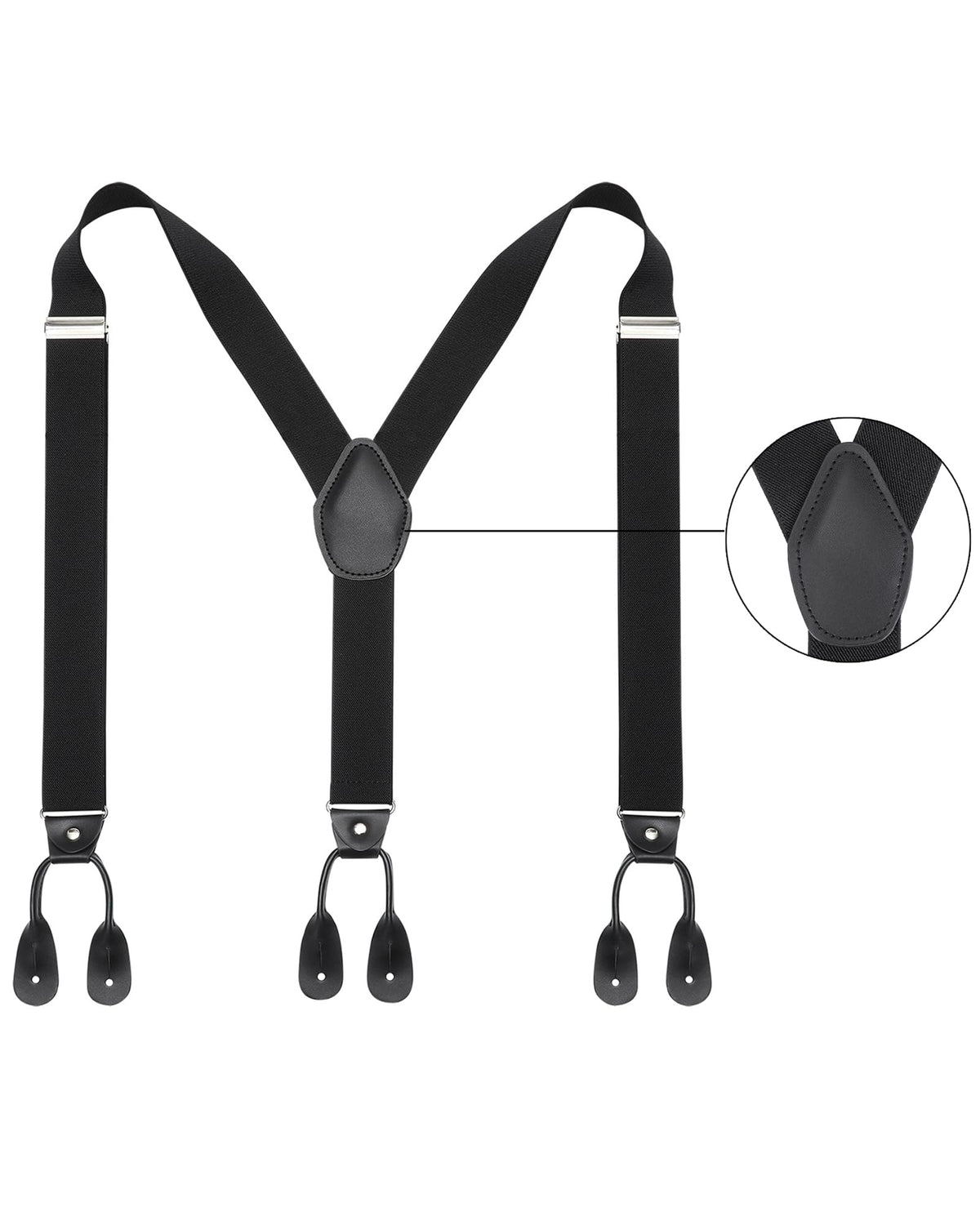 Kajeer Mens Adjustable Button End Suspenders - Y-Back Elastic Tuxedo Suspenders with Heavy Duty Leather Buttons End (Black)