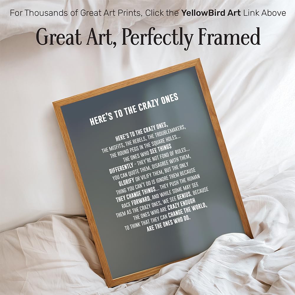 LARGE 11X14 FRAMED - Here's to the Crazy Ones- Motivational Wall Art Poster - Inspirational Quotes - Inspiring Sayings for Wall Decor - Home Office Decor- Encouragement Entrepreneur Gifts for Men