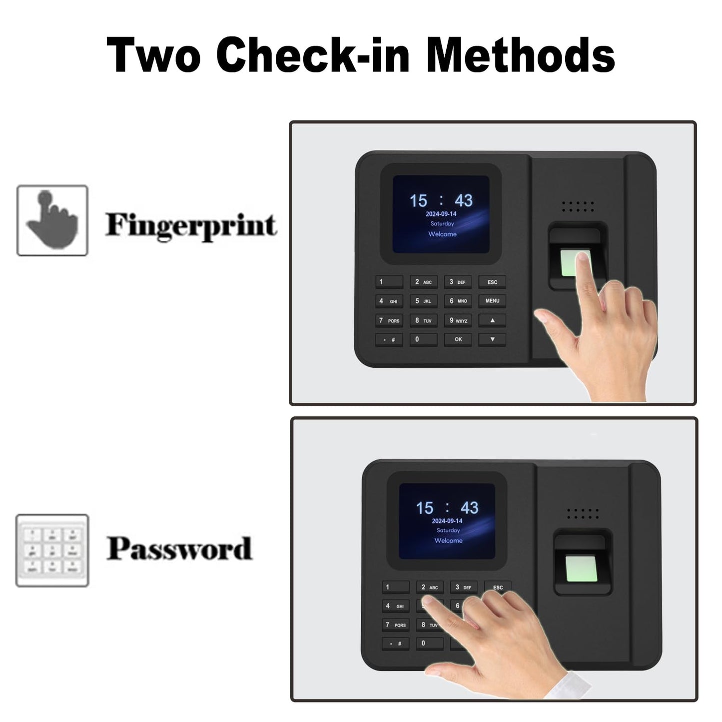 Rabitpos Time Clocks for Employees Small Business, Fingerprint + PIN, Biometric Clock in and Out Machine for Employees, No Monthly Fee, No Software Required