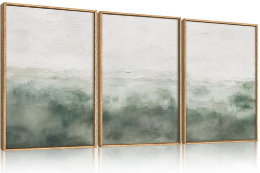 BICERE Large Abstract Grey Green Framed Canvas Wall Art,Watercolor Neutral White Wall Decor,Modern Pastel Wall Painting,Illustrations Artwork for Living Room,Bedroom,Dining Room,Office- 24"x36"x3