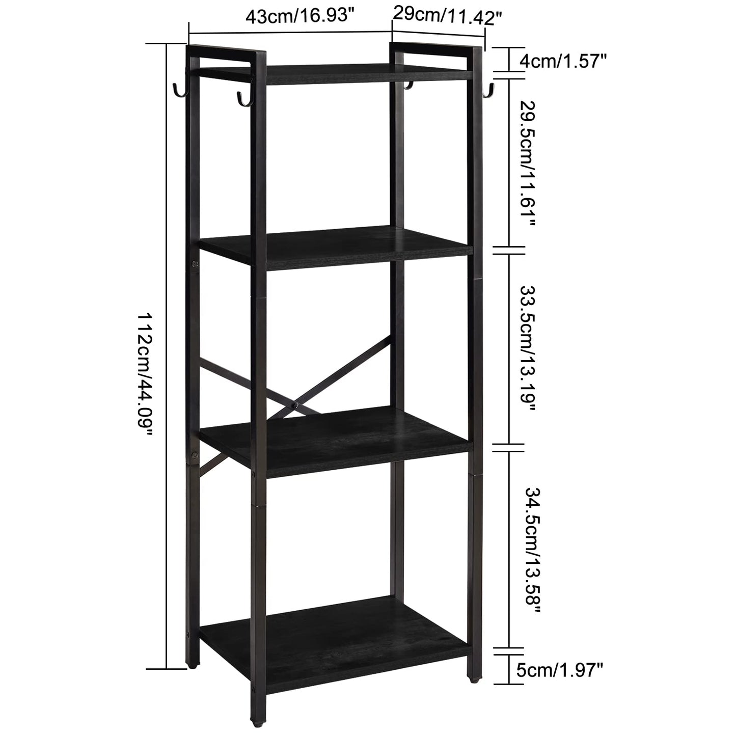 YMYNY Bookcase, 4-Tier Narrow Ladder Bookshelf, Freestanding Shelving Unit, Multifunctional Storage Rack, for Home Office Living Room Bedroom Kitchen, Plant Stand, Black, 44 * 16.9 * 11.4" UHBC004B
