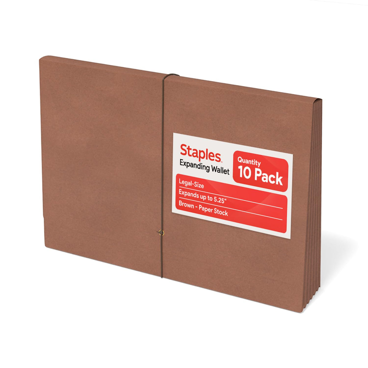 Staples Expanding Wallet, Legal Size, Brown Redrope Accordion File with Elastic Closure, Holds Oversized Documents – 10/Pack
