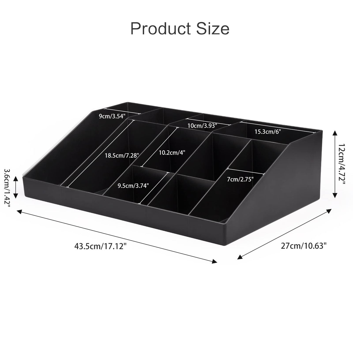 SZQINJI Coffee Condiment Organizer Holder 10-Compartment Break Room Coffee Condiment Caddy Cup Storage Holder Black