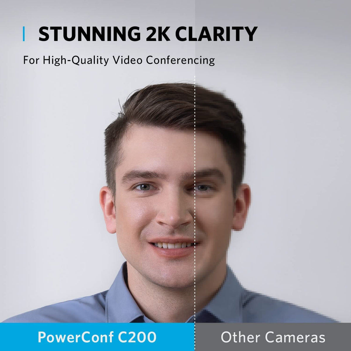Anker PowerConf C200 2K Webcam for PC/Laptop/Mac, Computer Camera, Low-Light Correction, AI-Noise Canceling Mics, Adjustable Field of View, Built-in Privacy Cover, Stereo Mics, for Meeting