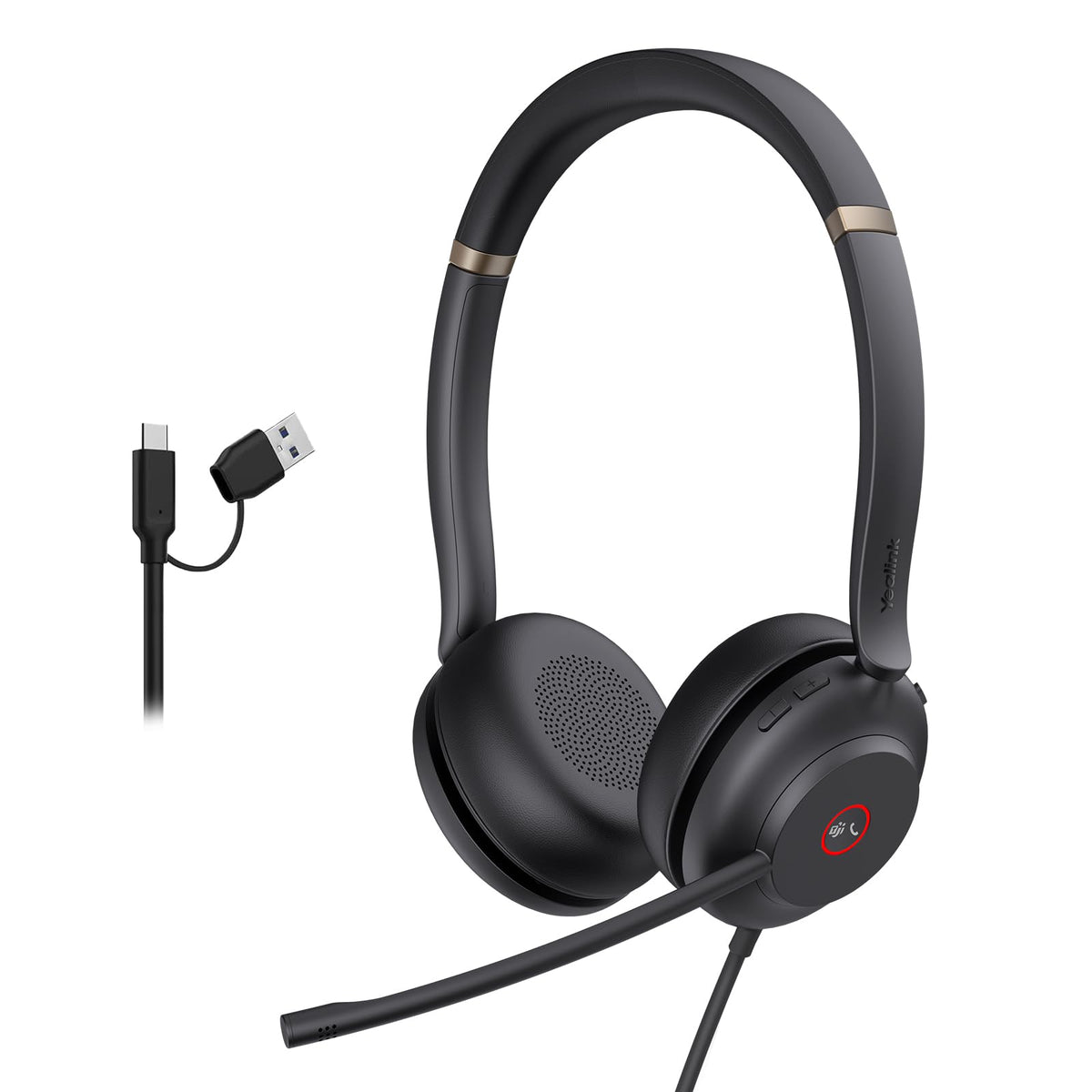 Yealink UH37 USB Headset with Noise Cancelling Microphone,Wired Headset for PC Laptop,Teams Certified,USB-A/C Cable,Works with Zoom and Other Leading UC Platforms