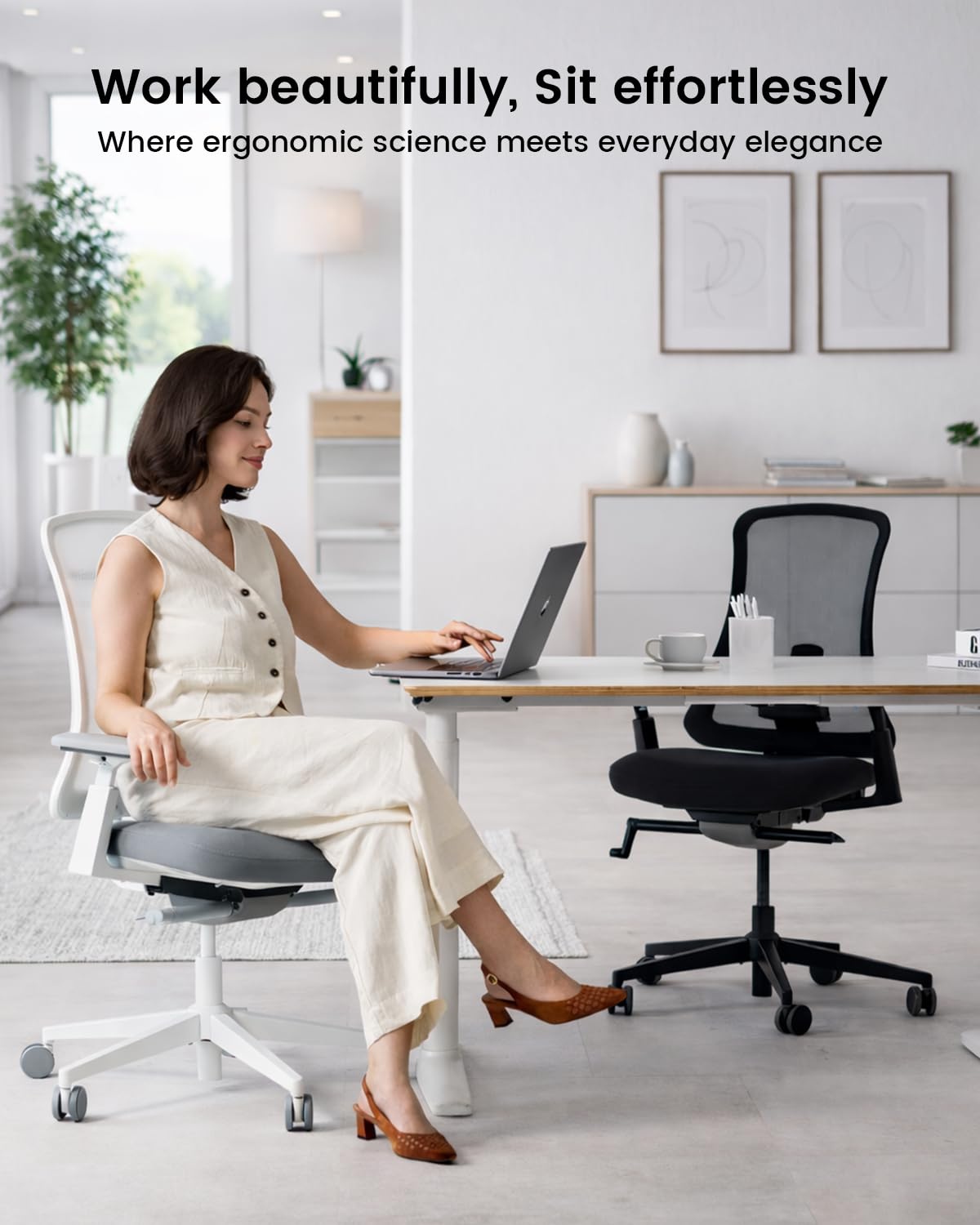 ProtoArc Ergonomic Office Chair - Flexer Pro Mesh Desk Chair with Lumbar Support for Women, Slide Seat & 4D Armrests, Tilt Lock | Stylish & Comfortable for Home Office, Computer Work - White