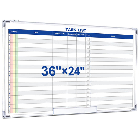 Lincia Large Dry Erase Task List 36 x 24 Inch Erasable Task Planner White Board for Wall Big Whiteboard Employee Assignment Tracker for Office Managing and Tracking Tasks to Increase Productivity