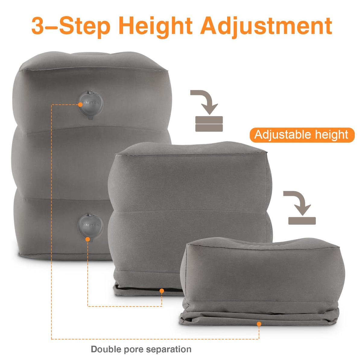 Maliton Inflatable Foot Rest Pillow for Travel,Kids Airplane Bed,Adjustable 3 Layers Height Leg Pillow of Air Travel Essentials,Car, Office, Home - Fast Inflation (Grey)