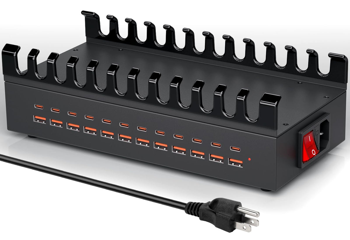 300W USB Charging Station for Multiple Devices, 24 Port USB C Fast Charging Station, Multi Device Charger Station Organizer Compatible with Tablet, Laptop, Cellphone, iPhone, iPad (300, Watts)