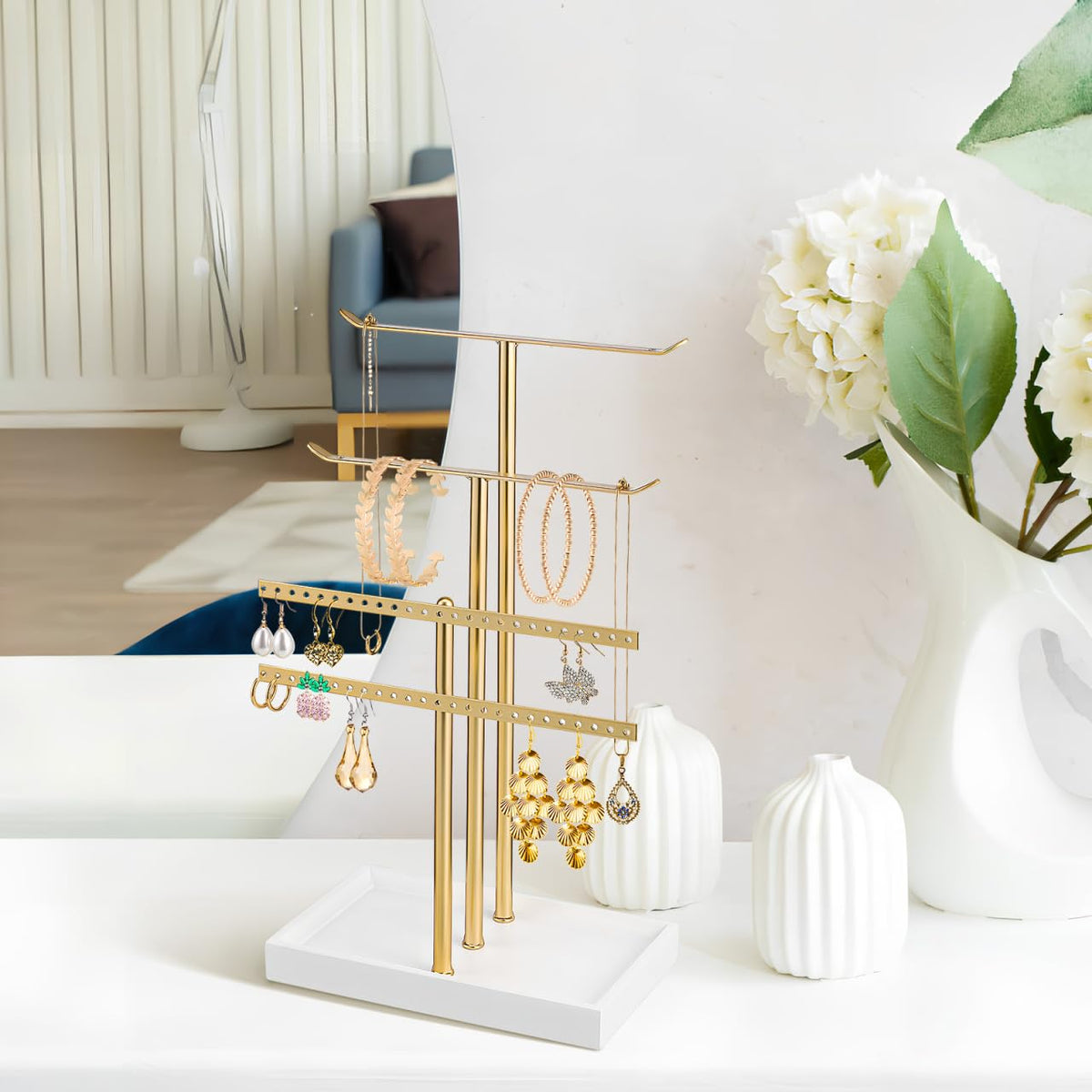 WRITWAA Jewelry Storage Rack Multi-Tier Jewelry Organizer Stand with Tray for Necklaces Earrings Rings Bracelets Desktop Display Holder for Home Vanity