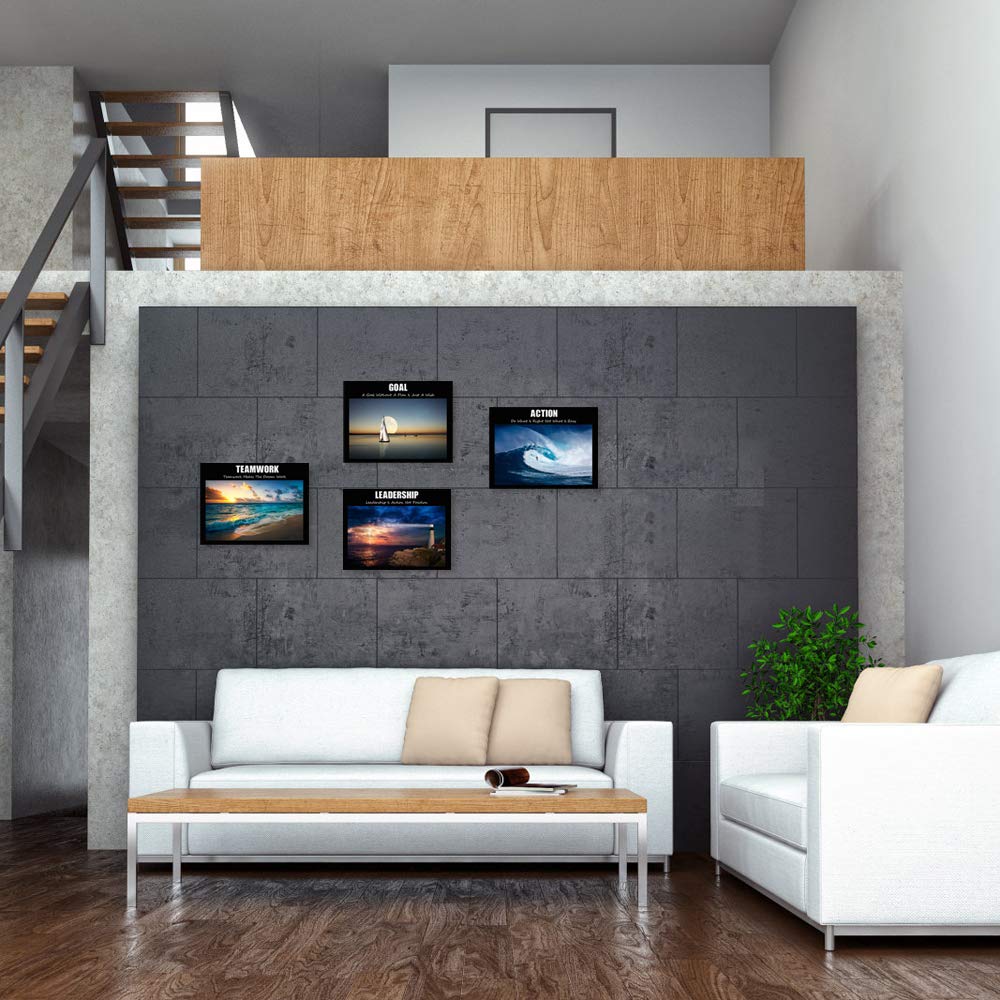 Visual Art Decor Large Motivation Teamwork Leadership Action Goal Inspirational Quotes Canvas Wall Art Ocean Waves Sea Seascape Picture Prints for Home Office Wall Decoration Set of 4 Ready to Hang