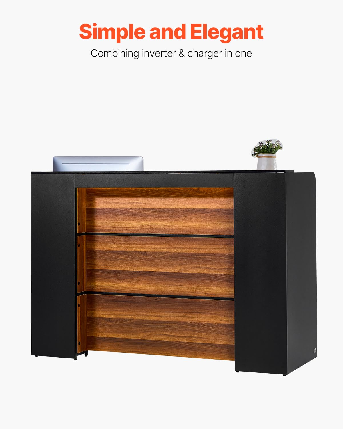 VEVOR Reception Desk, 62 Inch Rectangular Front Counter Table, Office Reception Desk Front Retail Counter with LED Light, for Checkout, Lobby, Beauty Salon and Office, Black & Brown