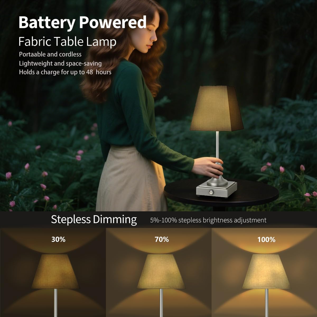 Rechargeable LED Table Lamps with Stepless Touch Control,Sliver Cordless Lamp for Living Room&Bedside&Patio&Shower,Small Desk Lamp(6000mAH Battery),1 Pack for Home Decor,Best Gifts for Family