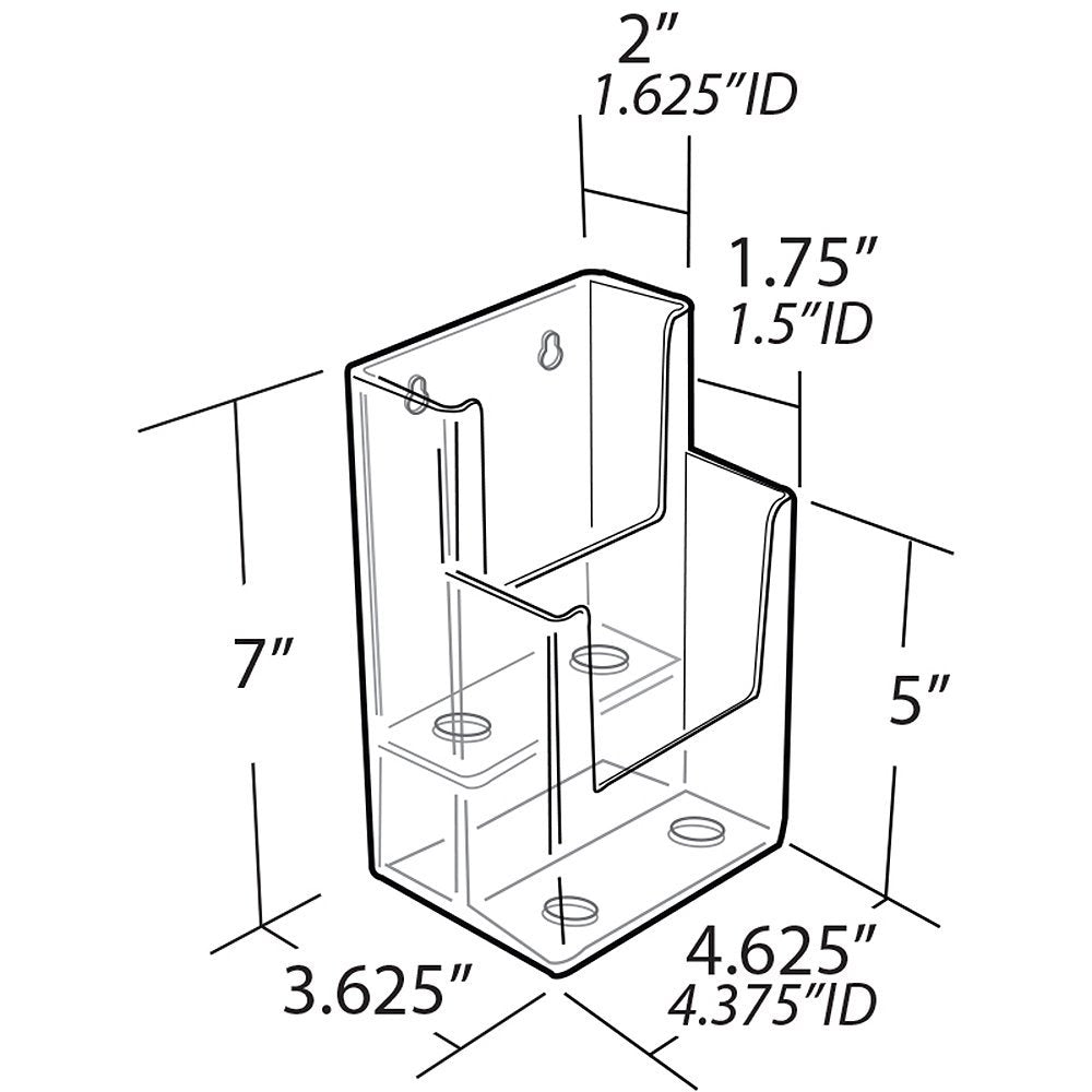 Azar Displays 252032 Clear Two-Tier Tri-Fold Brochure Holder, Acrylic Boxes for Display - Table Menu Holder Stands (4.25” W by 3.75” D by 7” H)-Tabletop Pamphlet Holder - 2-Pack