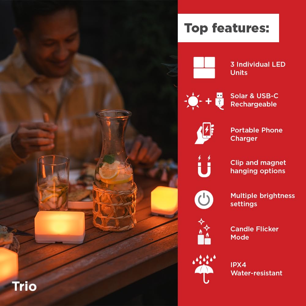 LuminAID Trio Solar Cube Lanterns with Phone Charger - LED Lamp for Camping, Hiking, and Travel - Emergency Light for Power Outages, Hurricane, Survival Kits