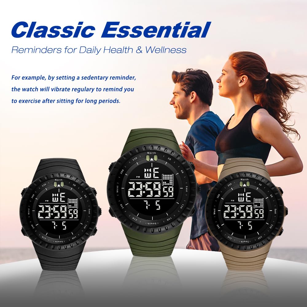 KXAITO Men's Watches Sports Outdoor Waterproof Military Watch Date Multi Function Tactics LED Face Alarm Stopwatch for Men (6256 Military Green Band Black Dial)