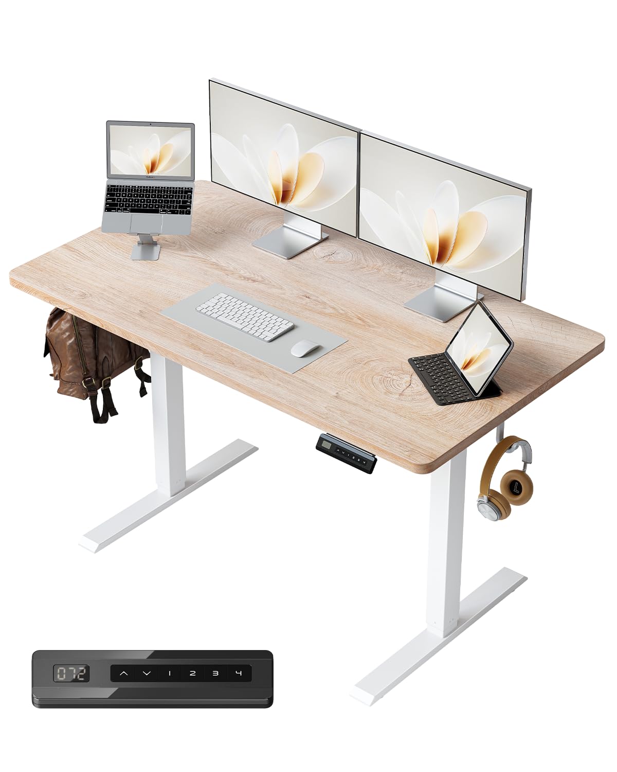 FEZIBO One-Piece Standing Desk, 48"x24" Seamless Desktop Electric Height Adjustable for Home Office, Study Rooms & Multi-Device Workstations, Maple