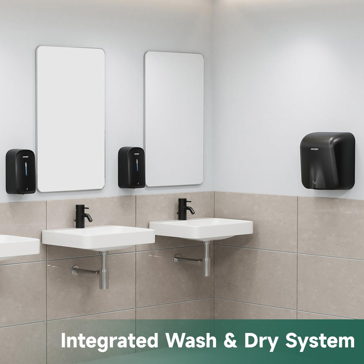 anydry Commercial Automatic Soap Dispenser Large 34oz/1000ml Capacity Wall-Mounted Touchless Liquid Dispenser for High-Traffic Restrooms, Offices, Hospitals Model AD1220S Black