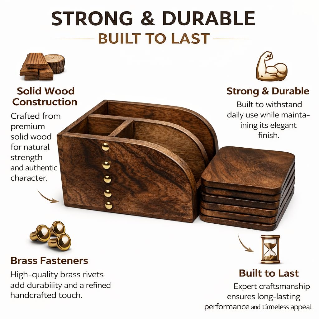 Divit Wooden Drink Coasters Eco-Friendly, Super Absorbent, Handcrafted Antique Look | Tea & Coffee Coasters for Table Protection, Reusable Rustic Home & Office Décor (Dining Table Organizer)