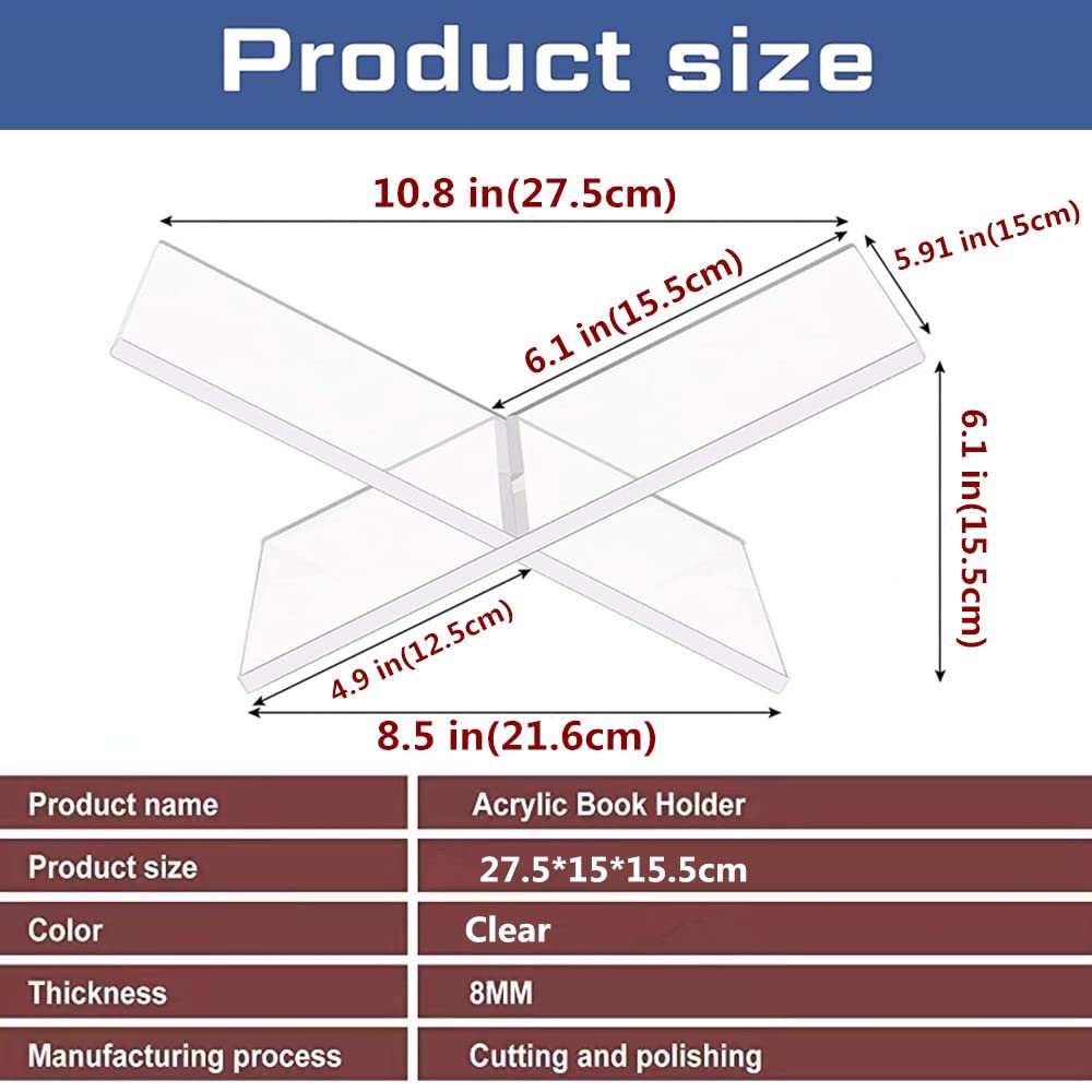 Generic Acrylic Book Stand - Clear, Stable & Widely Compatible for Books, Newspaper, Magazines, Textbooks, Recipe Holder Picture Display
