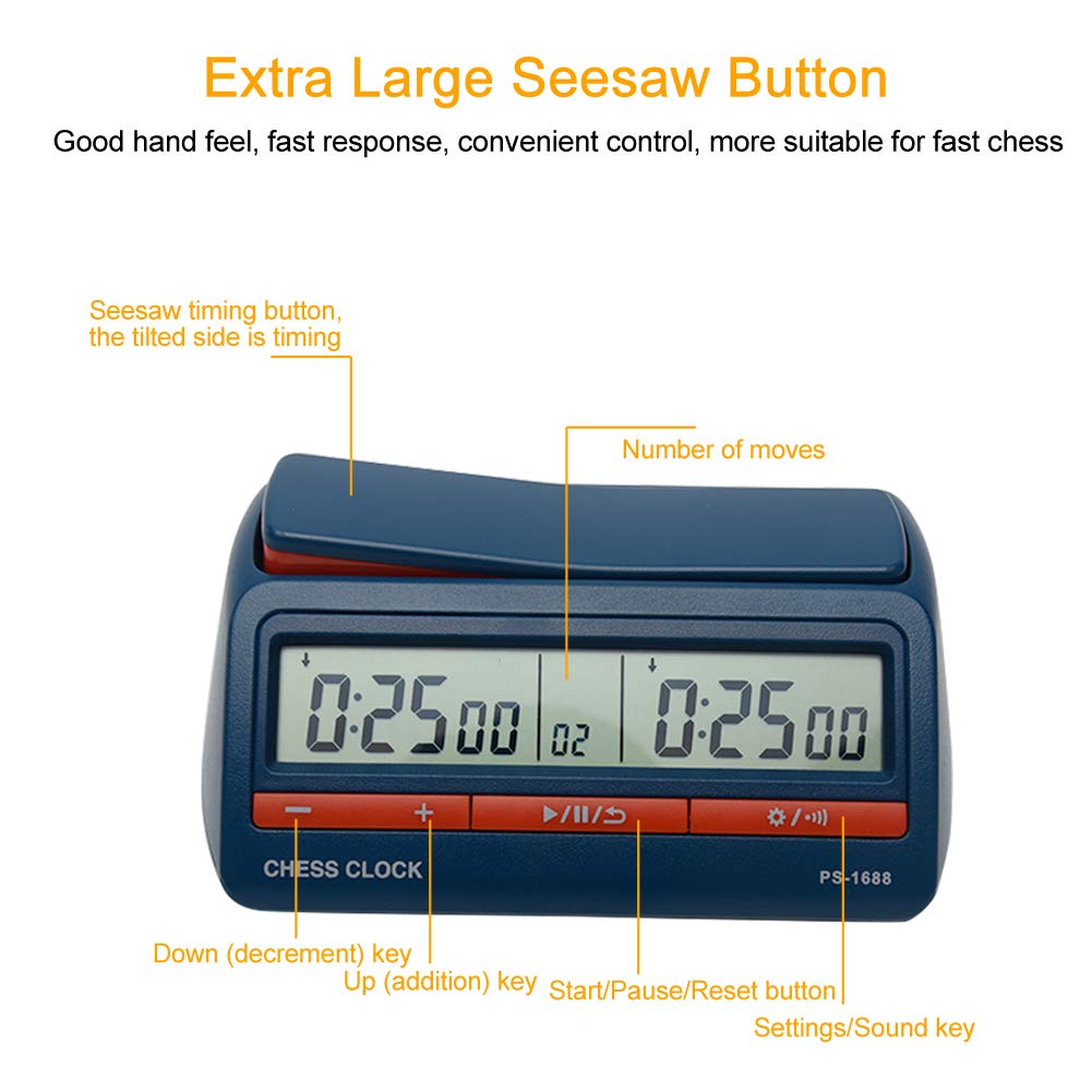 Chess Clock, Advanced Digital Chess & Portable Game Timer, for Portable Timer for Board Games and Delayed Countdown Function