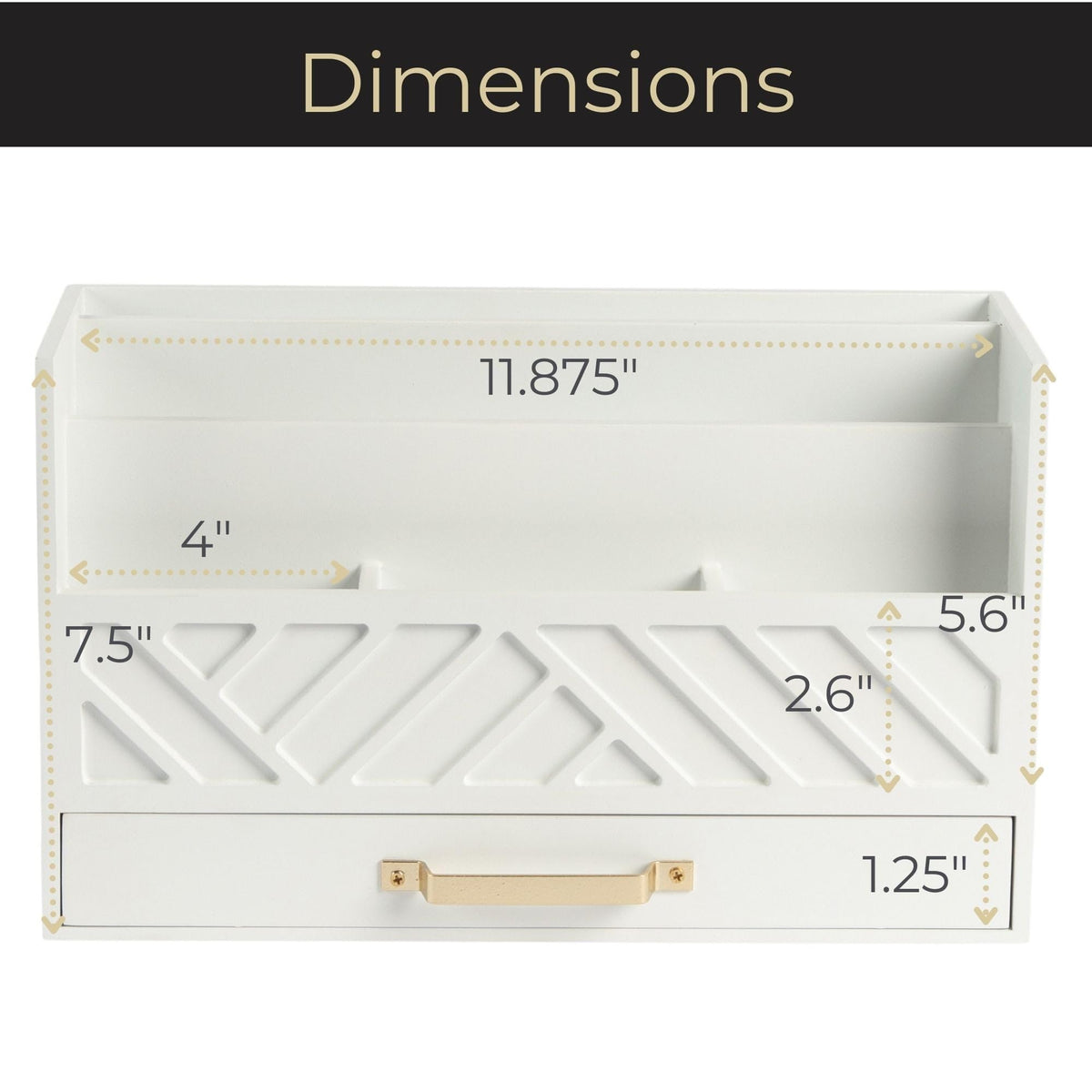 BLU MONACO | White Wooden Mail Organizer with Drawer & Gold Handle | Mail Sorter Organizer Countertop | Tabletop Organizer with Drawers & Outgoing Mail Holder